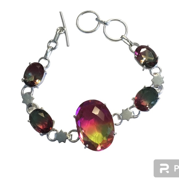 Two Tone Pink Yellow Tourmaline Bracelet Bicolors Gemstone - Picture 3 of 8